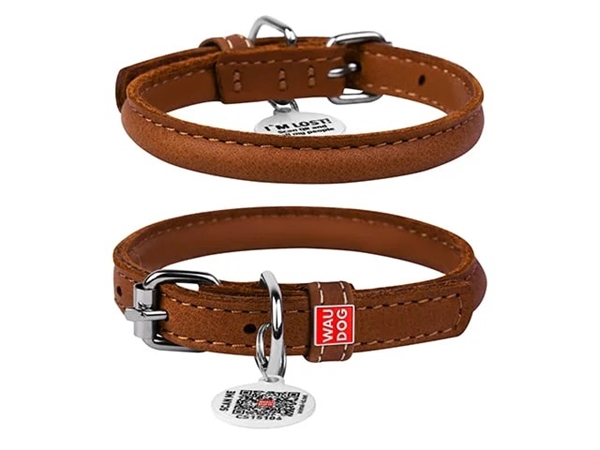 Rundsyet Læderhalsbånd  Brun  39 47 Cm