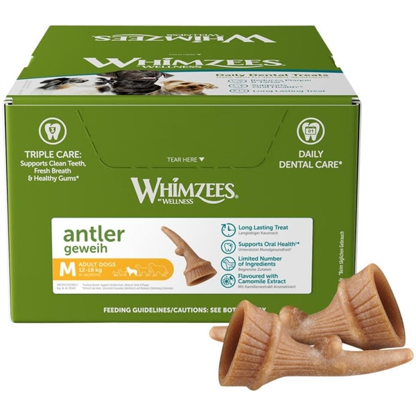 Whimzees Antler Dental Treat Medium Kasse Med 66 Stk