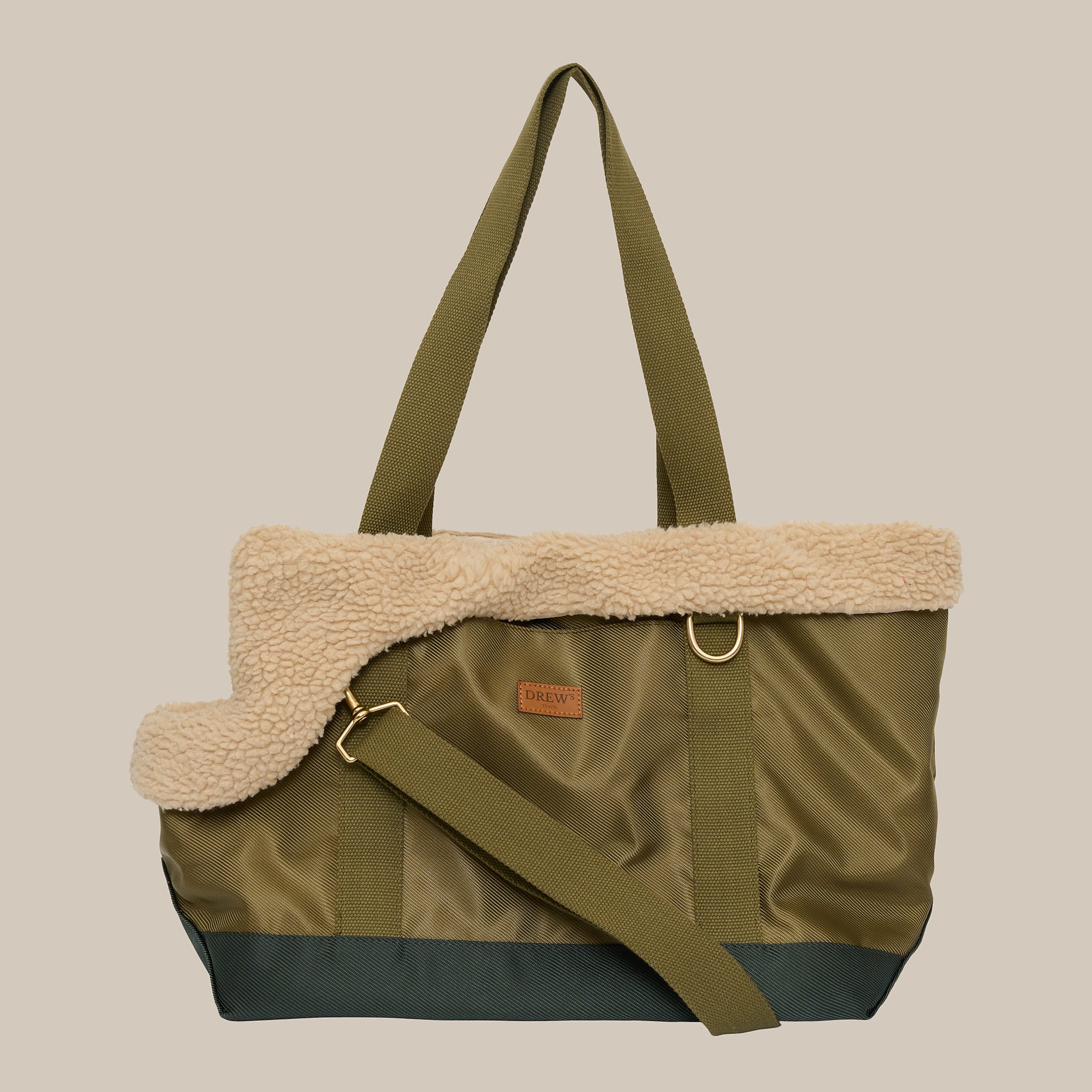 Limited Edition Olive   Sporty Hundetaske Med Blødt Inderfor   Teddy Fleece