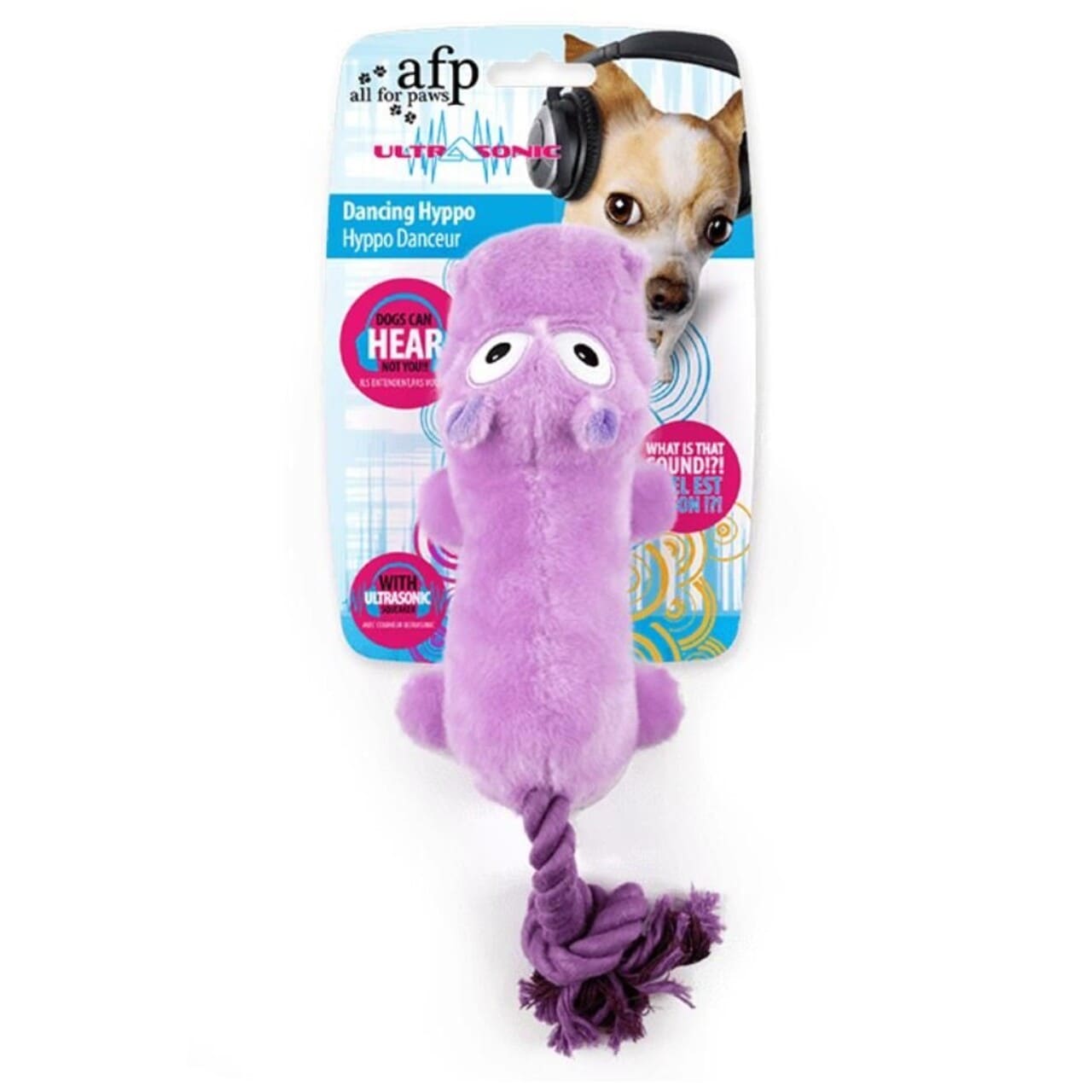 Afp Ultrasonic Dancing Flodhest 36cm For Hunde Med Ultralydssqueaker Og Rebhale Fra Meldgaard